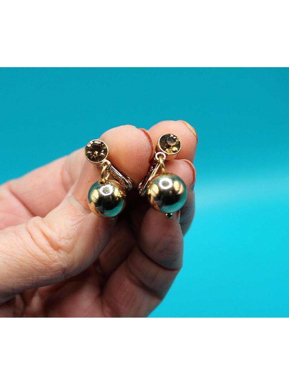 Vintage Signed Joan Rivers Clip On Earrings, Faux Topaz with Dangling Ball